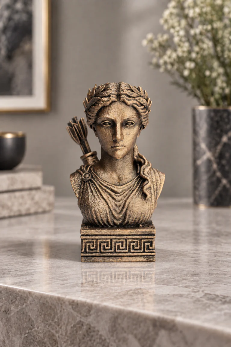 Artemis büst 12 cm metalik bronz görünüm, önden çekim