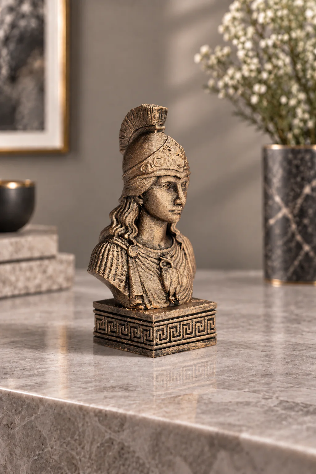 Athena1 Athena büst 12 cm metalik bronz görünüm, önden çekim