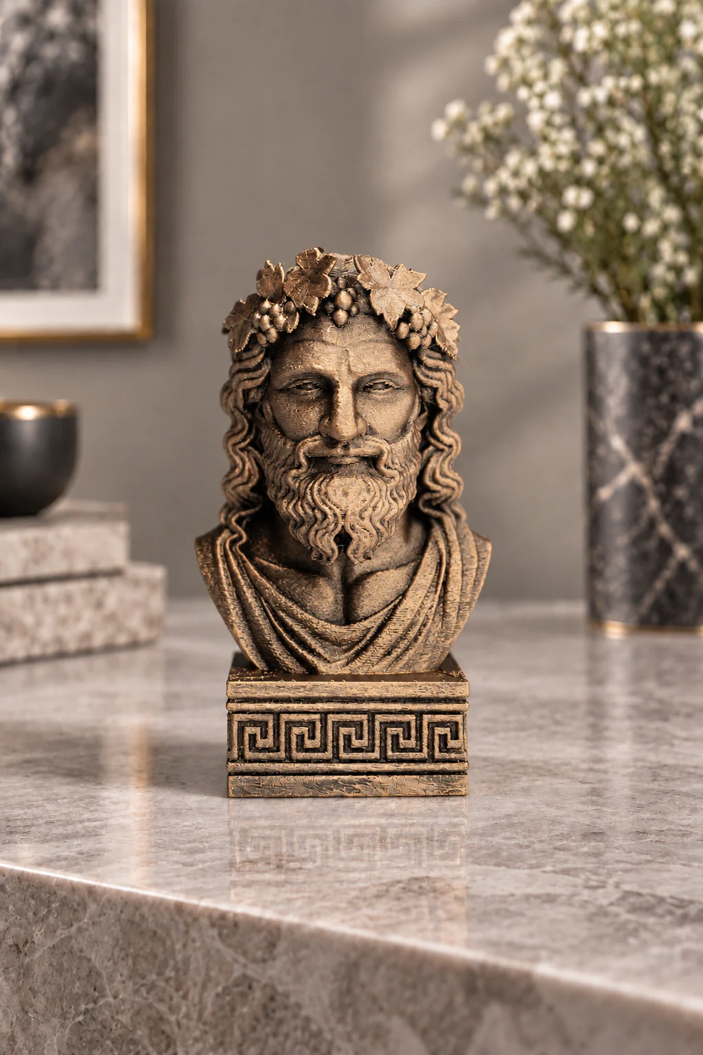 12 cm metalik bronz Dionysos büst, önden görünüm