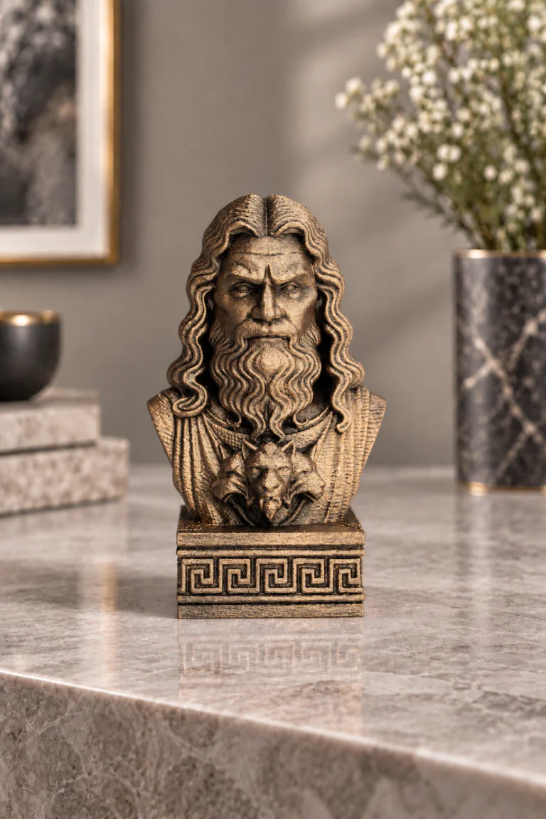 Hades büst 12 cm metalik bronz görünüm, önden çekim