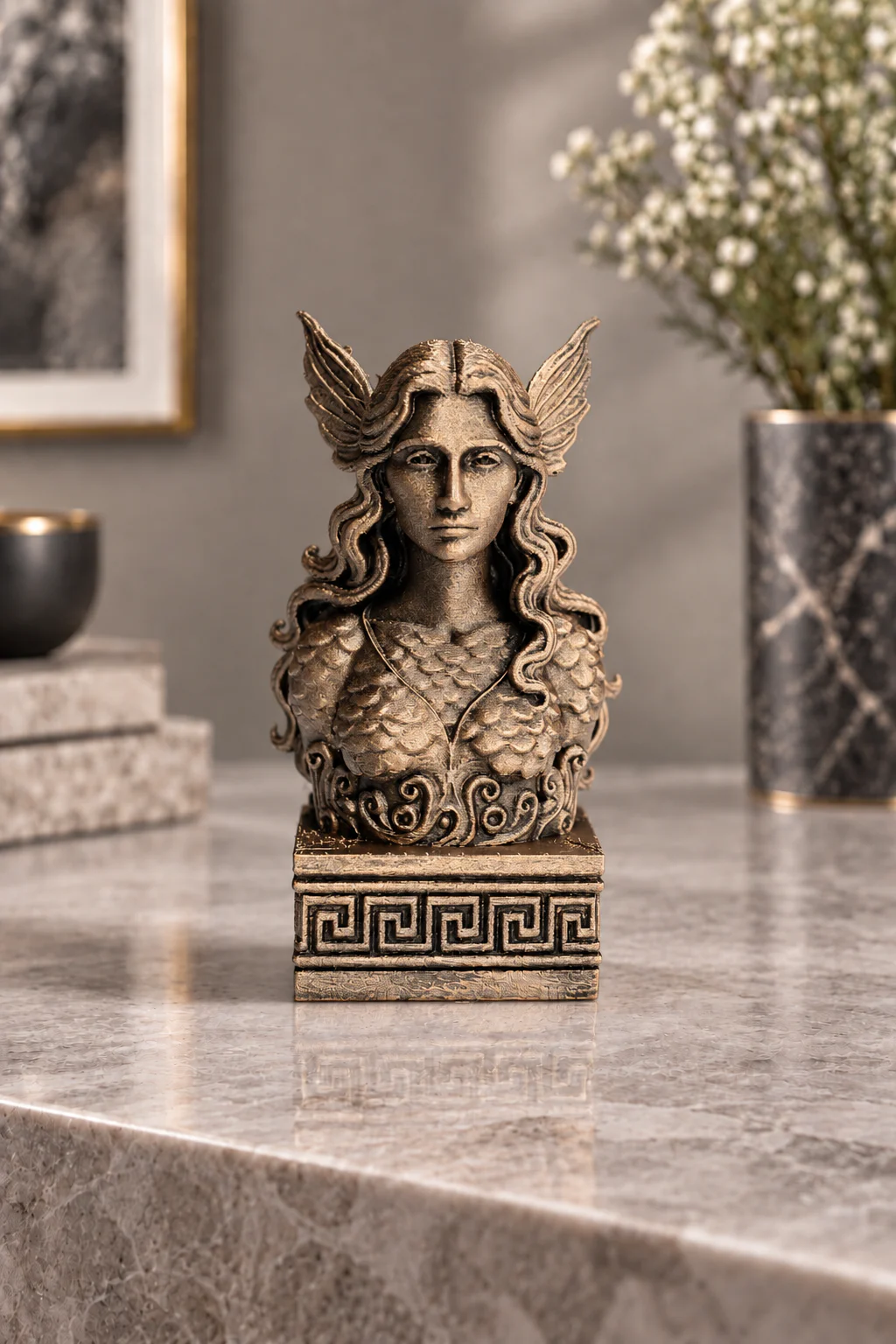 Rusalka büst 12 cm metalik bronz görünüm, önden çekim
