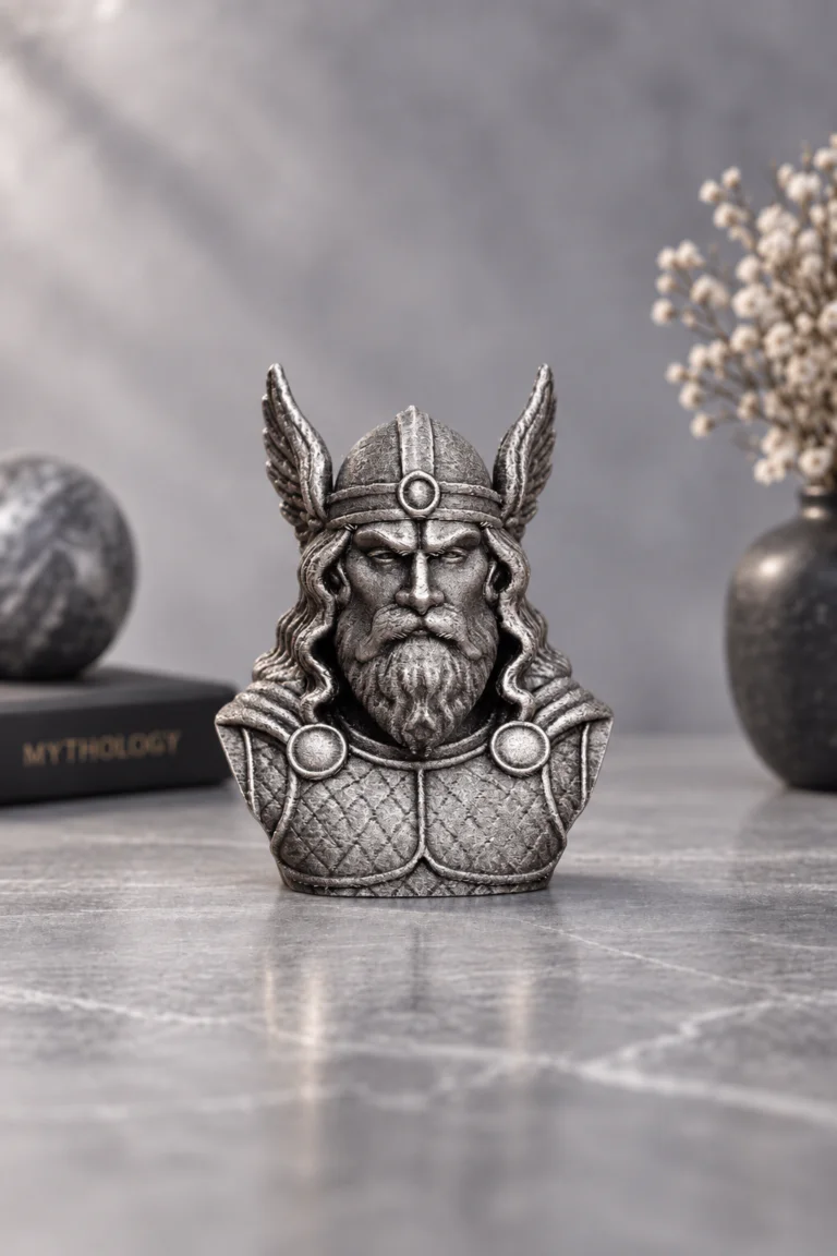 Thor büst 12 cm metalik gümüş görünüm, önden çekim