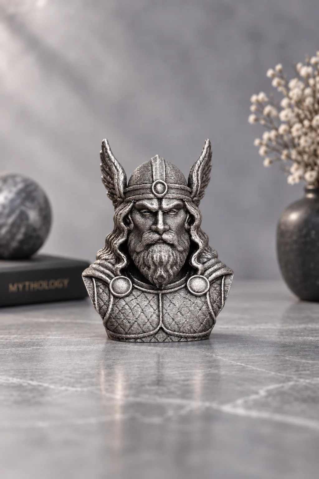 Thor büst 12 cm metalik gümüş görünüm, önden çekim