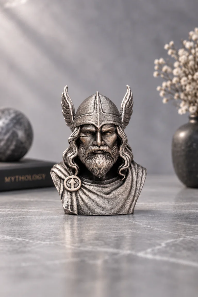 Tyr büst 12 cm metalik gümüş görünüm, önden çekim