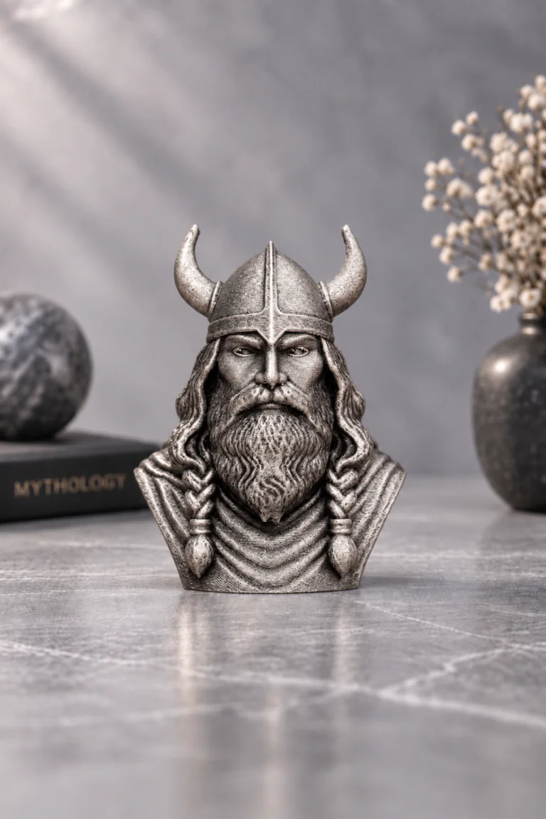 Vidar büst 12 cm metalik gümüş görünüm, önden çekim