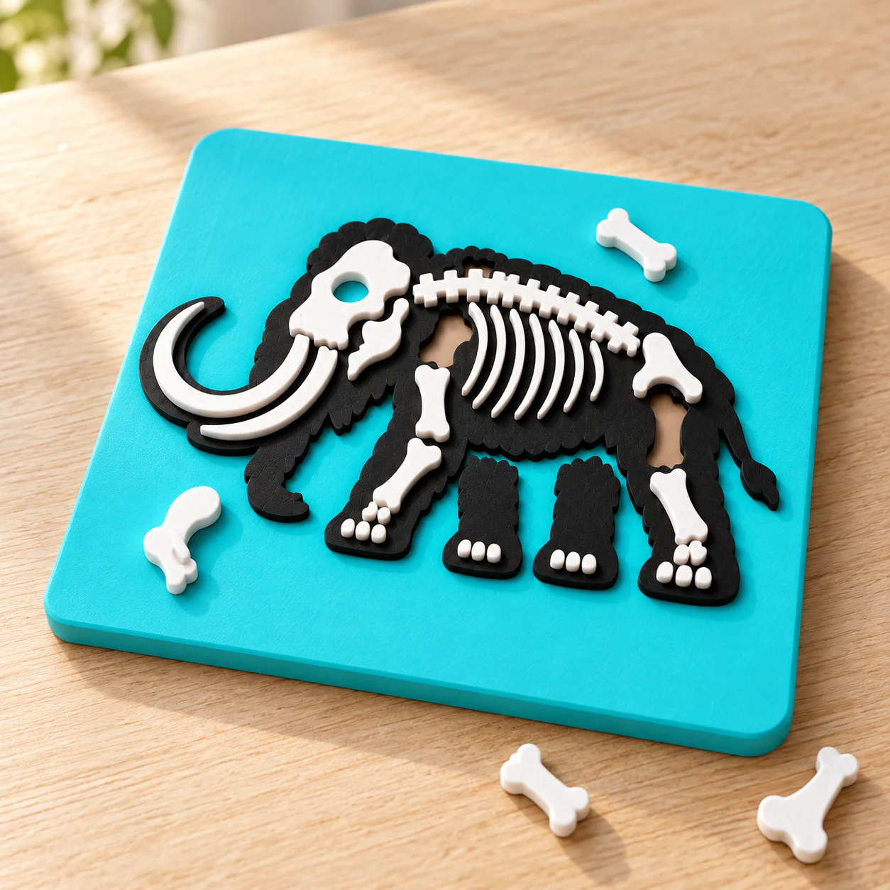 Mamut 32 parçalı tarih öncesi puzzle turkuaz zeminli masaüstü sunumu