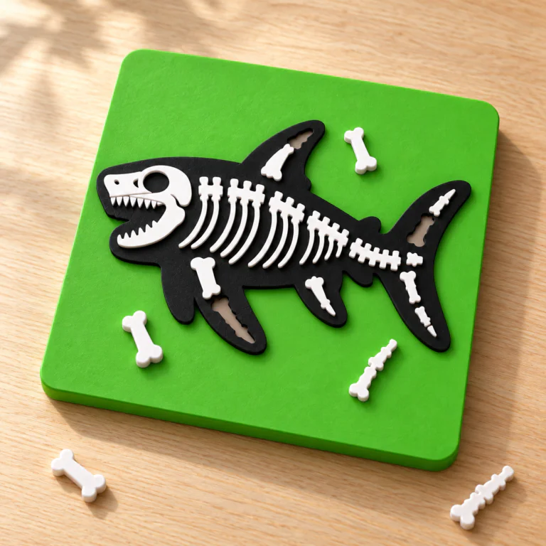 Megalodon 16 parçalı tarih öncesi puzzle yeşil zeminli masaüstü sunumu