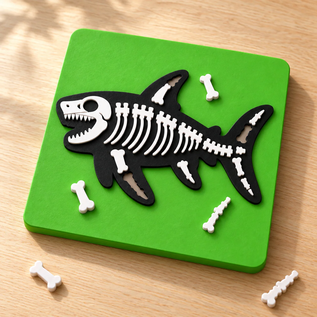 Megalodon 16 parçalı tarih öncesi puzzle yeşil zeminli masaüstü sunumu